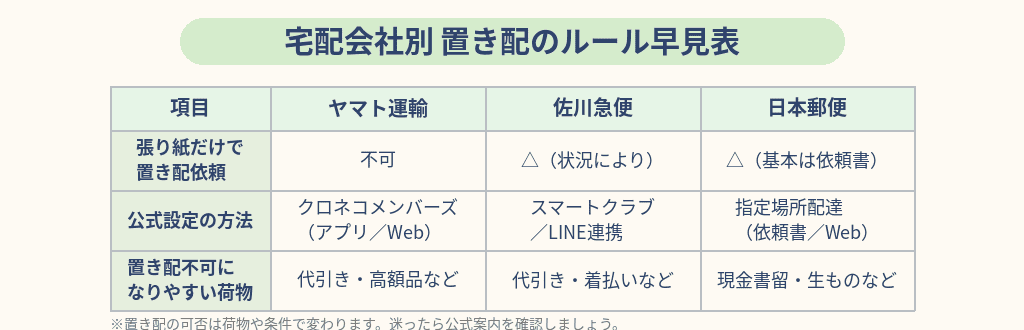 宅配会社別置き配ルール